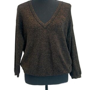 ARITZIA Wilfred brown bronze metallic glitter silk cashmere V-neck knit sweater